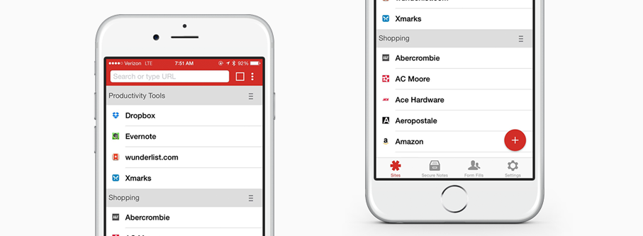 Quick Add Menü, Registeransicht, neue Designelemente in LastPass für iOS